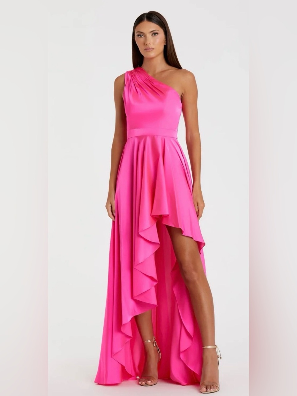 NWT Mac Duggal One Shoulder High Low A-Line Gown Formal Dress Pink Medium